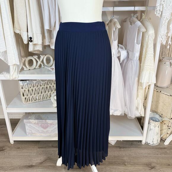 Lyse Italian navy blue  size XS, stretch knit viscose pleated midi skirt #4173 - Picture 1 of 6